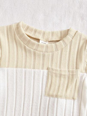 SHEIN Vintaside Kids مجموعة ملابس علوية ذو ألوان متباينة وبنطلون أزرق للأطفال/الأولاد الرضع، بدلة كاجوال مريحة متعددة الاستخدامات للصيف، قطعتان