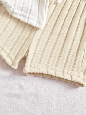 SHEIN Vintaside Kids مجموعة ملابس علوية ذو ألوان متباينة وبنطلون أزرق للأطفال/الأولاد الرضع، بدلة كاجوال مريحة متعددة الاستخدامات للصيف، قطعتان