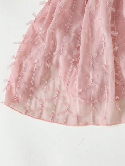 SHEIN فستان أطفال بناتي كاجوال أحادي اللون بدون أكمام مع زخرفة فراشة ثلاثية الأبعاد، ناعم ومريح، صيفي