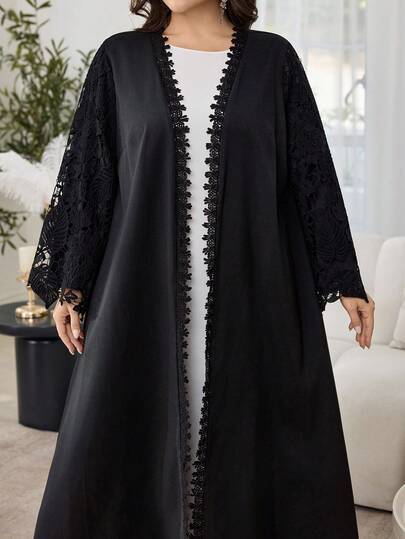 Al Najma عباية كارديجان نسائية كاجوال أنيقة مزينة بالدانتيل والتصميم المفتوح للمقاسات الكبيرة