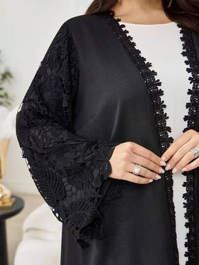 Al Najma عباية كارديجان نسائية كاجوال أنيقة مزينة بالدانتيل والتصميم المفتوح للمقاسات الكبيرة