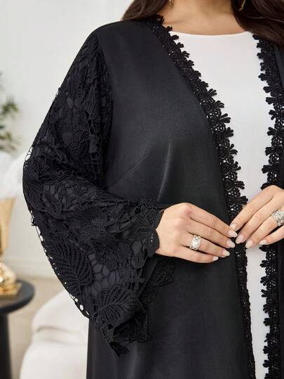 Al Najma عباية كارديجان نسائية كاجوال أنيقة مزينة بالدانتيل والتصميم المفتوح للمقاسات الكبيرة