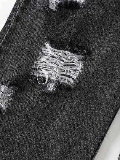 SHEIN Sparklyn بنطلون جينز واسع الساق مخرم بخصر مطاطي مناسب للبنات الصغيرات، مناسب للارتداء اليومي في الربيع والصيف والخريف والشتاء، للخروج والسفر والحفلات