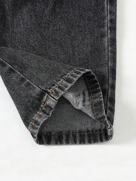 SHEIN Sparklyn بنطلون جينز واسع الساق مخرم بخصر مطاطي مناسب للبنات الصغيرات، مناسب للارتداء اليومي في الربيع والصيف والخريف والشتاء، للخروج والسفر والحفلات