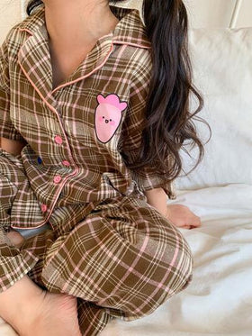 DAZY طقم ملابس علوية كم قصير وبنطلون مربعات للفتاة الصغيرة مكون من قطعتين