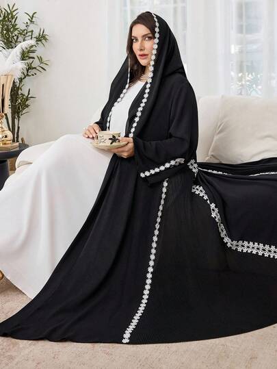 Al Najma مجموعة وشاح رأس وردة شيفون أنيقة وبسيطة للمرأة البدينة مع تطريز دانتيل زهري وتصميم جانبي منسدل