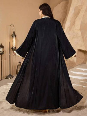 SHEIN Najma عباية نسائية أنيقة بأكمام طويلة مطرزة بالترتر والرقع على الطراز الشرق أوسطي، مناسبة للمقاسات الكبيرة