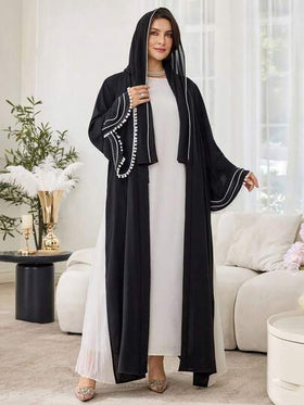 Al Najma عباية أنيقة بتصميم لحمة مع أكمام واسعة وكرات صوفية للنساء ذوات الأحجام الكبيرة