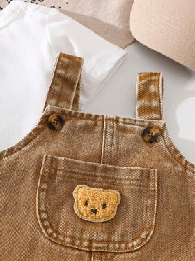 SHEIN Playful Pals رومبير صيفية عادية للأطفال الرضع مطرزة بالدب مع جيب