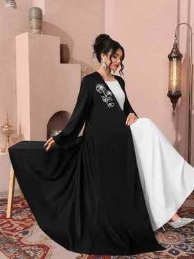 Al Najma جاكيت نسائي فضفاض أنيق كاجوال مطرز بزخارف زهرية سوداء