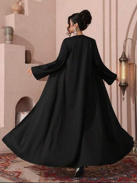 Al Najma جاكيت نسائي فضفاض أنيق كاجوال مطرز بزخارف زهرية سوداء