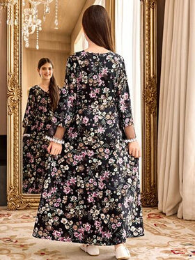 SHEIN فستان بنات المراهقات بياقة على شكل حرف V وأكمام ناقصة مع قطع شبكية وخصر مخصر وتنورة على شكل حرف A