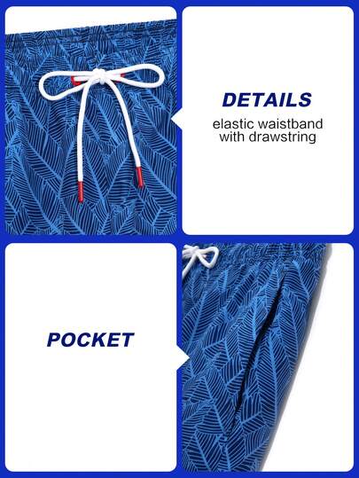 Manfinity Swimmode شورت شاطئ مطبوع بالكامل مع خصر رباط للرجال في الصيف