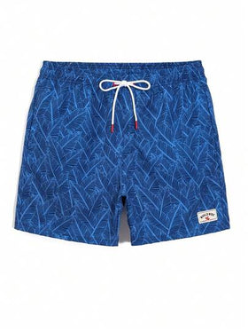 Manfinity Swimmode شورت شاطئ مطبوع بالكامل مع خصر رباط للرجال في الصيف