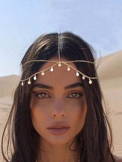 سلسلة رأس ذهبية مرصعة بالترتر بطراز بوهيمي، إكسسوار شعر لعروس الزفاف، ديكور للمهرجانات، مجوهرات للرأس
