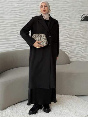 DAZY معطف طويل مزدوج الصدر بياقة لاقط، ملابس خريفية للنساء رمضان