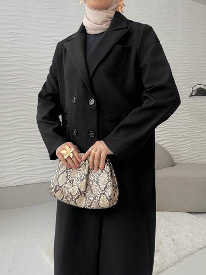 DAZY معطف طويل مزدوج الصدر بياقة لاقط، ملابس خريفية للنساء رمضان