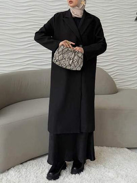 DAZY معطف طويل مزدوج الصدر بياقة لاقط، ملابس خريفية للنساء رمضان