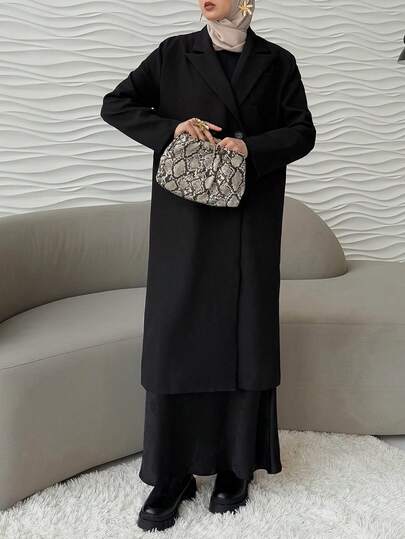 DAZY معطف طويل مزدوج الصدر بياقة لاقط، ملابس خريفية للنساء رمضان