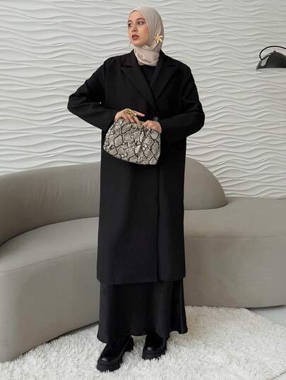 DAZY معطف طويل مزدوج الصدر بياقة لاقط، ملابس خريفية للنساء رمضان