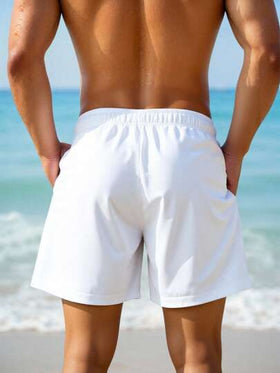 Manfinity Swimmode شورت شاطئ للرجال بخصر مرن مطبوع بأشجار النخيل وجيوب
