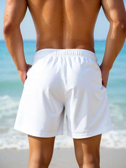 Manfinity Swimmode شورت شاطئ للرجال بخصر مرن مطبوع بأشجار النخيل وجيوب