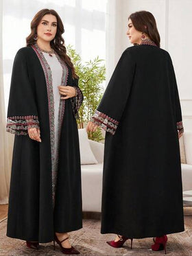 Al Najma رمضان عباءة عربية سوداء فضفاضة طويلة الأكمام مطرزة بشكل أنيق وفاخر مقاس كبير الحجم للنساء