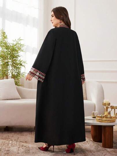 Al Najma رمضان عباءة عربية سوداء فضفاضة طويلة الأكمام مطرزة بشكل أنيق وفاخر مقاس كبير الحجم للنساء