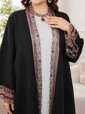 Al Najma رمضان عباءة عربية سوداء فضفاضة طويلة الأكمام مطرزة بشكل أنيق وفاخر مقاس كبير الحجم للنساء