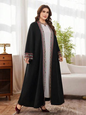 Al Najma رمضان عباءة عربية سوداء فضفاضة طويلة الأكمام مطرزة بشكل أنيق وفاخر مقاس كبير الحجم للنساء