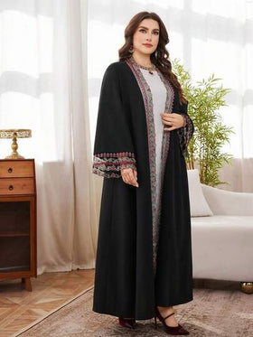 Al Najma رمضان عباءة عربية سوداء فضفاضة طويلة الأكمام مطرزة بشكل أنيق وفاخر مقاس كبير الحجم للنساء