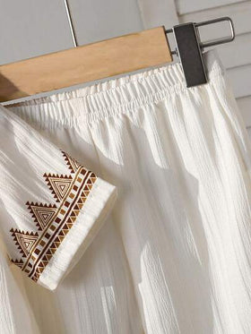 SHEIN رمضان طقم قميص وبنطلون بياقة هندسية مرقعة للأطفال حديثي الولادة/الجنسين من عمر 6 أشهر إلى 3 سنوات، 2 قطعة