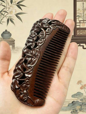 مشط شعر مزخرف من الصندل ثنائي الوجه - خشب طبيعي، مناسب لجميع أنواع الشعر - أداة تصفيف محمولة، تجمع بين الجمال والعناية الشخصية، بدون شعر مقصوص