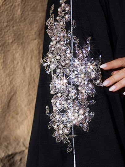 Al Najma كارديجان كاجوال بأكمام طويلة مطرز بالخرز، لون أحادي، مقاس كبير، مناسب للربيع والخريف