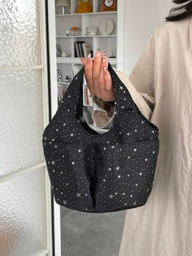 حقيبة كتف من النايلون، حقيبة يد سعة كبيرة، حقيبة حفاضات على الطراز الكوري مع جيوب متعددة للأمهات، حقيبة دلو نجمية، سلة بقالة بسيطة، حقيبة غداء نايلون خفيفة للتنقل اليومي