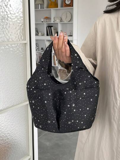 حقيبة كتف من النايلون، حقيبة يد سعة كبيرة، حقيبة حفاضات على الطراز الكوري مع جيوب متعددة للأمهات، حقيبة دلو نجمية، سلة بقالة بسيطة، حقيبة غداء نايلون خفيفة للتنقل اليومي