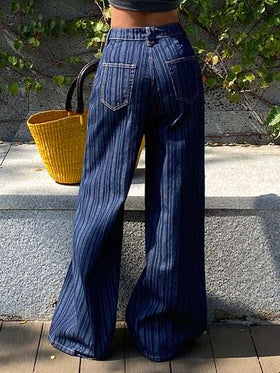 DAZY سراويل جينز مخططة للنساء مع تصميم متقاطع على الخصر للعطلات
