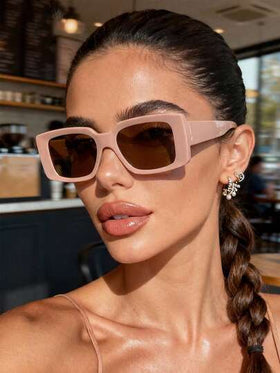 زوج من النظارات الوردية المربعة الأنيقة، إكسسوار أنيق وعصري للنساء والرجال، مناسب للسفر الصيفي والشاطئ والاستخدام اليومي والأعمال والترفيه والعطلات