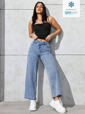 SHEIN PETITE جينز مستقيم الساق مع جيوب مائلة، كاجوال للاستخدام اليومي للنساء