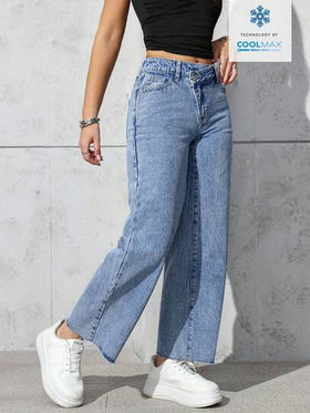 SHEIN PETITE جينز مستقيم الساق مع جيوب مائلة، كاجوال للاستخدام اليومي للنساء