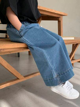 Dazy Kids بنطلون جينز فضفاض بخصر مطاطي وجيوب للفتيات الصغيرات