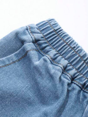 Dazy Kids بنطلون جينز فضفاض بخصر مطاطي وجيوب للفتيات الصغيرات
