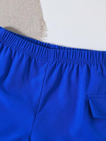 SHEIN مجموعتان من ملابس الأطفال الصيفية للأولاد، طقم أنيق مع طباعة حرف كرتوني على ملابس علوية كم قصير وشورت بلون سادة، نشيط وجذاب، مناسب للأنشطة الخارجية والراحة في المنزل والتجمعات العادية