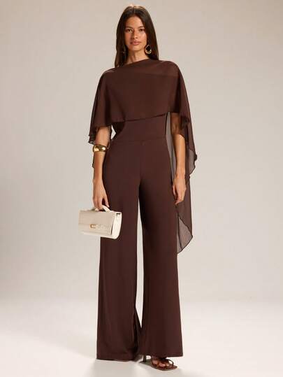 SHEIN BAE جمبسوت نسائية بنطلون واسع على شكل بونشو، ربيع/صيف