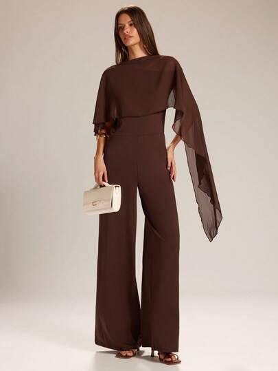 SHEIN BAE جمبسوت نسائية بنطلون واسع على شكل بونشو، ربيع/صيف