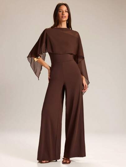SHEIN BAE جمبسوت نسائية بنطلون واسع على شكل بونشو، ربيع/صيف