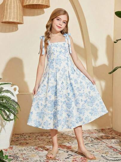 SHEIN فستان كامي بطبعة زهور صغيرة للفتيات المراهقات