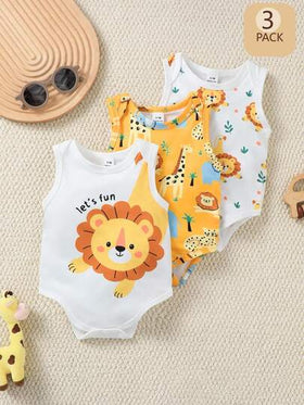 SHEIN Playful Pals 3 قطع رومبير صيفية للأطفال الصبية مزينة بطباعة مخلوقات بحرية جميلة باللون الأزرق