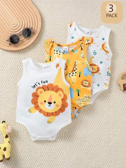 SHEIN Playful Pals 3 قطع رومبير صيفية للأطفال الصبية مزينة بطباعة مخلوقات بحرية جميلة باللون الأزرق