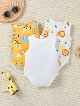 SHEIN Playful Pals 3 قطع رومبير صيفية للأطفال الصبية مزينة بطباعة مخلوقات بحرية جميلة باللون الأزرق